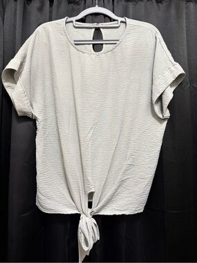 Unlisted Light Gray Tie-Front Short Sleeve Blouse